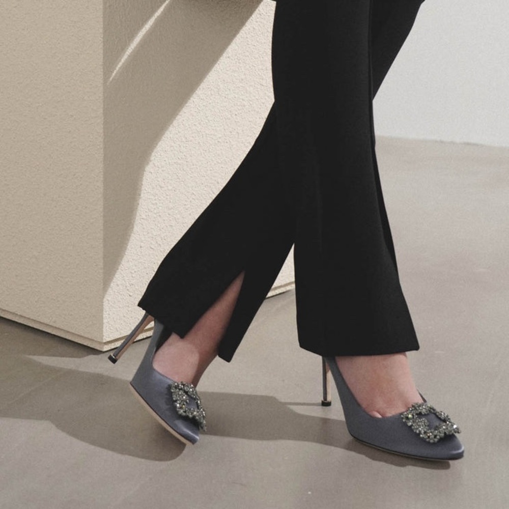 Manolo Blahnik Gray Heels with Embellished Buckle